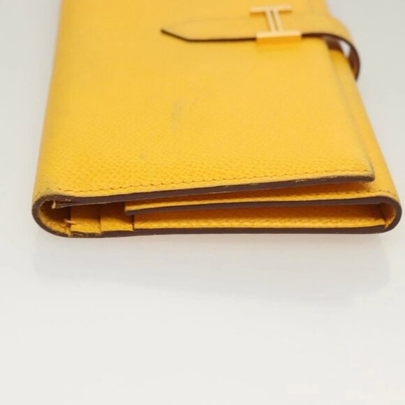 HERMES Bean Wallet Leather Yellow Auth BA3777 - Picture 6 of 16